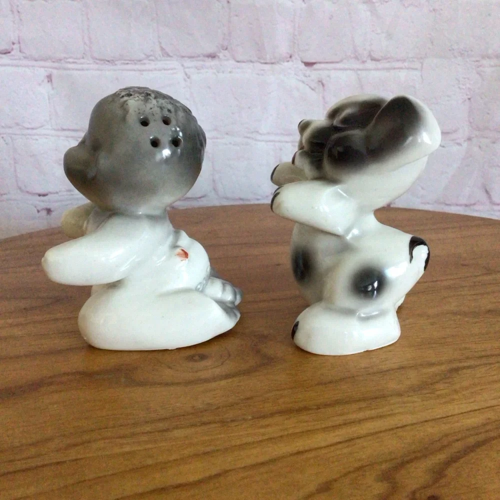 Vintage Van Tellingen Boy and Puppy Salt and Pepper Shaker Pair